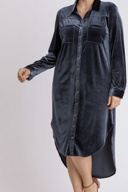 Velvet Long Shirt Dress